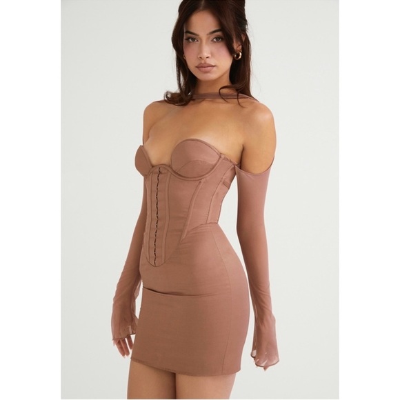 NWOT House of CB Mayara Structured Corset Mini Dress Mocha Brown Sz XL PLUS CUP - Picture 2 of 10